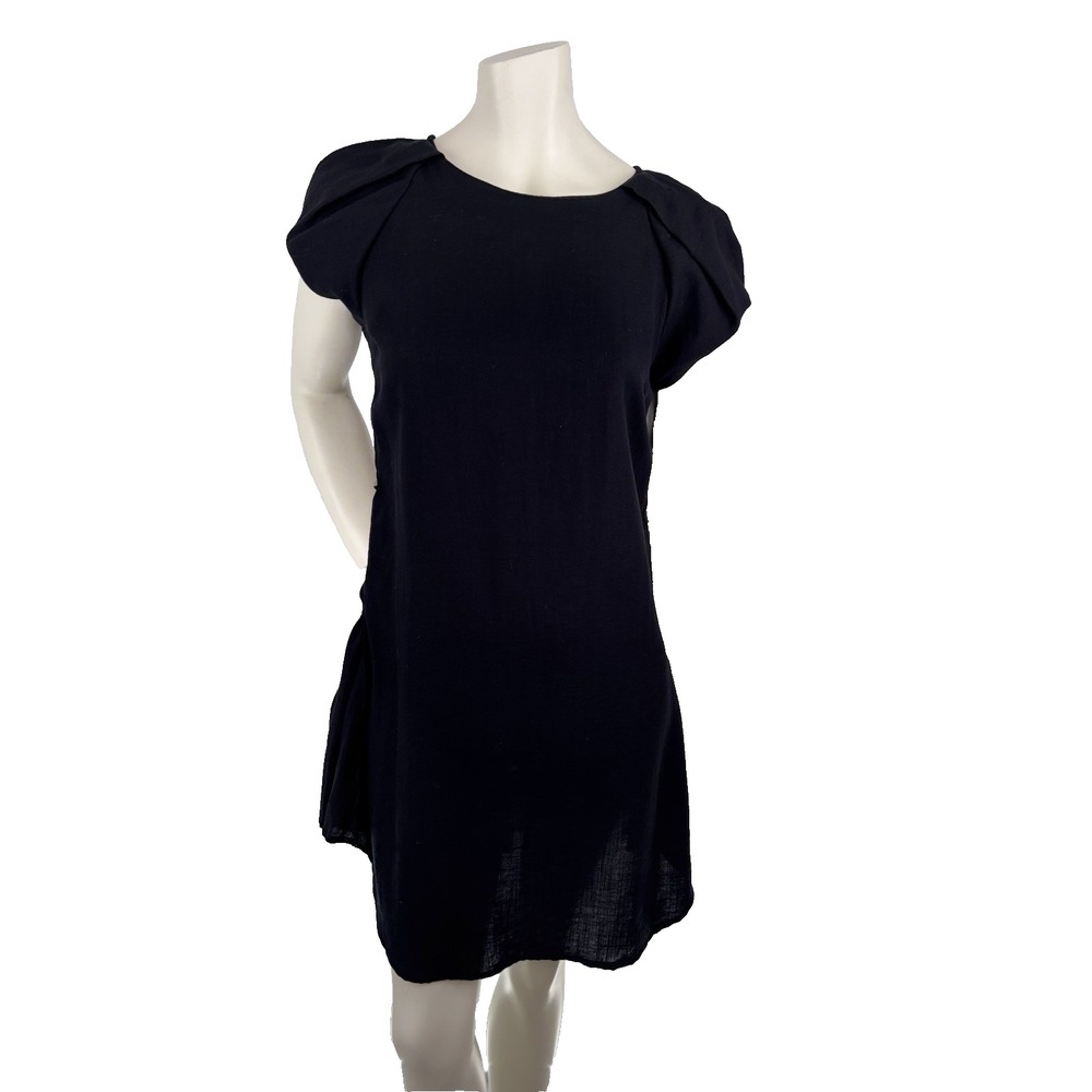 Covet‎ Black Shift Dress Pleated Cap Sleeve Minimalist Tunic Office Chic M